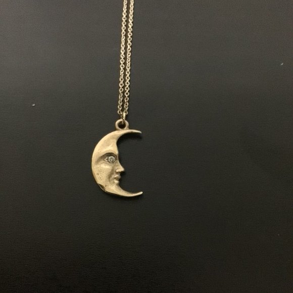 Solid 9k Gold Diamond Crescent Moon Necklace - Picture 3 of 7
